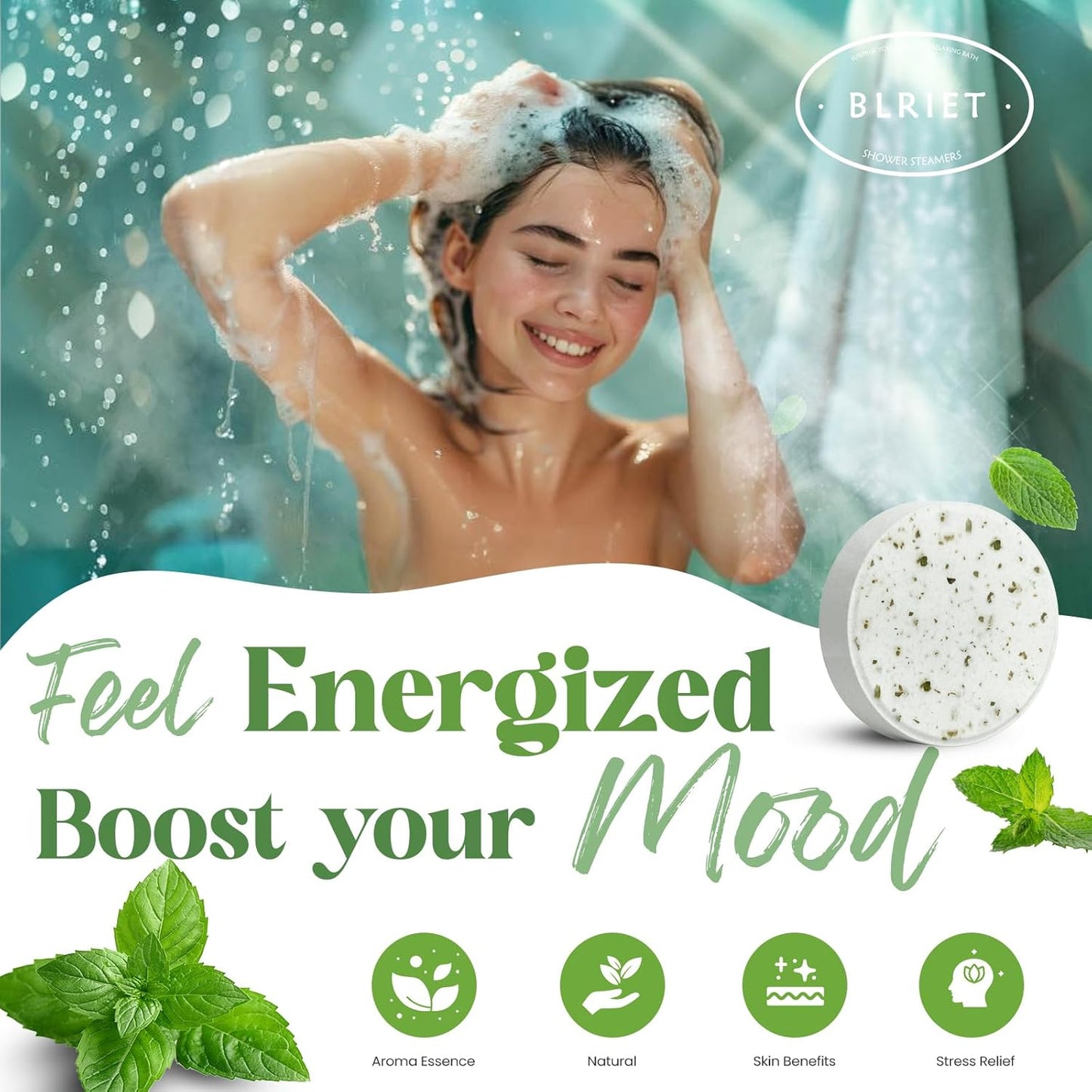 Shower Steamers Aromatherapy BLRIET 8 Pack Birthday Gifts for Women, Men, Teens, Mint Shower Bombs with Natural Essential Oil, Stress Relief and Relaxation, Gifts for Him & Her, Spa Gifts