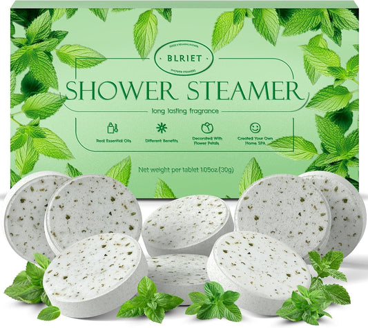 Shower Steamers Aromatherapy BLRIET 8 Pack Birthday Gifts for Women, Men, Teens, Mint Shower Bombs with Natural Essential Oil, Stress Relief and Relaxation, Gifts for Him & Her, Spa Gifts