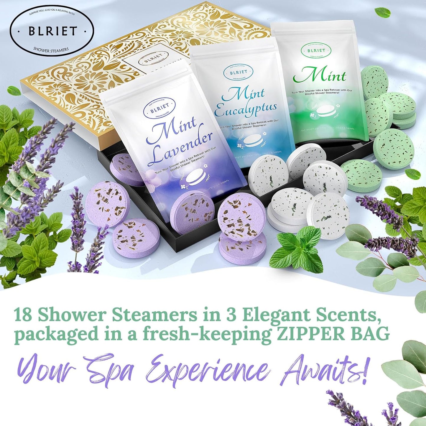 Shower Steamers Aromatherapy 18 Pack Gifts for Women Birthday Mother Day Gift Natural Essential Oils Shower Bombs Stress Relief Mint and Lavender Relaxation for Mom, Men, Teens, Adults, Him & Her