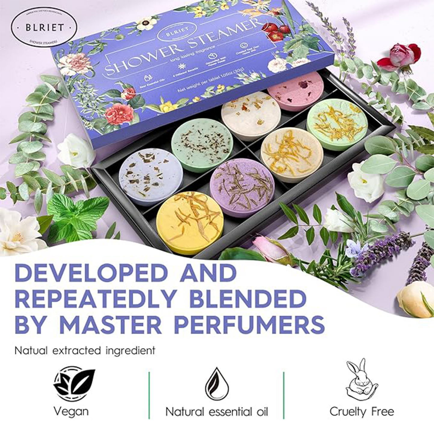 BLRIET Shower Steamers Aromatherapy Christmas Gifts Stocking Stuffers for Women 8 Pack Floral