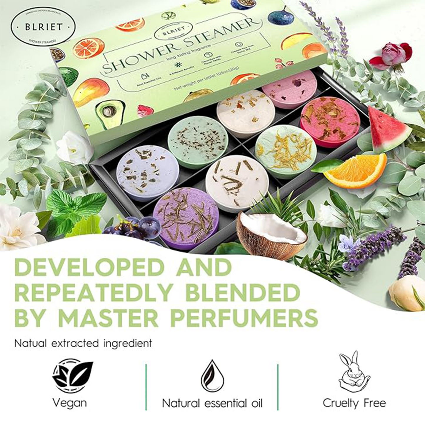 BLRIET Shower Steamers Aromatherapy Stocking Stuffers Christmas Gifts for Women 8 PCS Fruit
